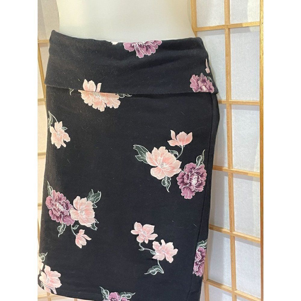 Torrid Sz 00 Black Floral Pencil Skirt Foldover Waist